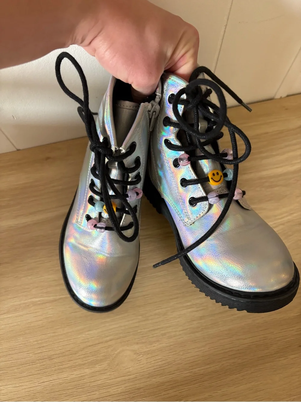 The Children's Place Iridescent Holographic Combat Boots with Black Soles